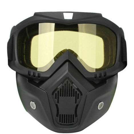 Masque facial de moto Lunettes haute définition avec filtre buccal pour casque jet Motocross Eye Face Shield, Yellow