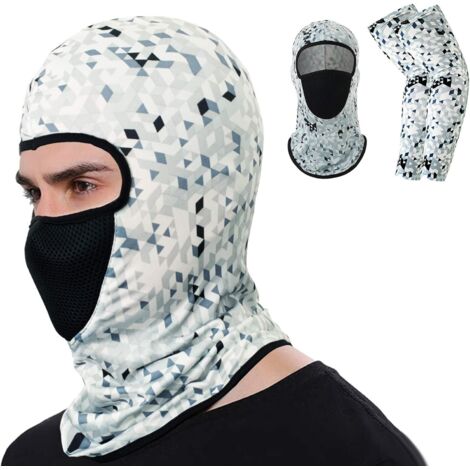Masque facial d'équitation Balaclava - Cache-cou refroidissant protecteur UV avec manches de couverture de bras en soie glacée pour hommes/femmes