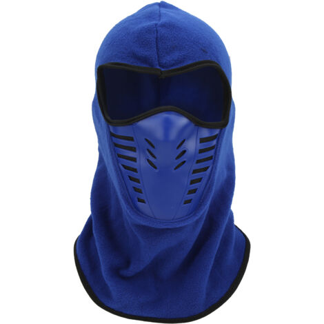 Masque facial intégré avec panneau en silicone respirant, cache-cou polaire d'hiver pour équitation - Bleu