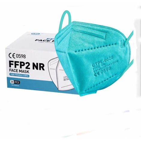 Masque facial protecteur à 5 couches FFP2/KN95, certifié CE, bleu Guazhuni (20 pièces/boîte)