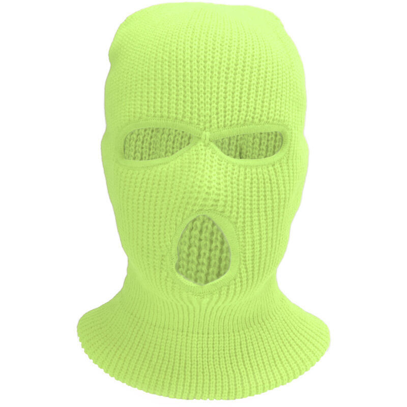 Masque intégral tricoté 3 trous - Coupe-vent chaud pour sports d'hiver - Ski et moto - Jaune fluo