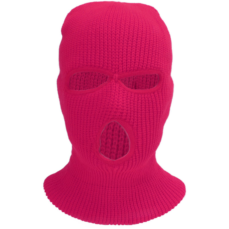 Masque intégral tricoté 3 trous pour sports d'hiver - Coupe-vent chaud ski et moto - Rouge rose