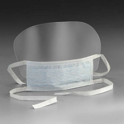 Masque médical avec visière 3 plis jetable Type IIR à liens (Lot de 25) - Modèle: Type IIR - Bleu