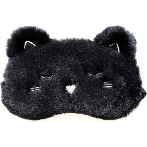Masque pour les yeux animal mignon 3D en peluche en soie naturelle super douce pour la peau (chat noir)