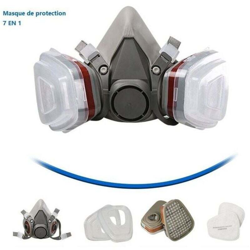 Masque Protection 7 In 1, Masque Peinture, Réutilisable Avec Filtre Anti Poussière,Masque a Gaz Respiratoire Avec Filtre Pour