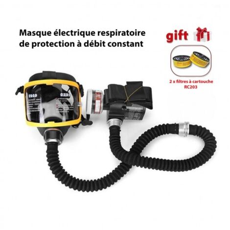 Masque respiratoire à gaz électrique avec débit constant – 2 filtres RC203 – Protection contre particules chimiques et vapeurs organiques – ME