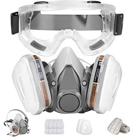 Masque respiratoire avec lunettes de sécurité réutilisables, protection respiratoire professionnelle contre la poussière, les produits chimiques, les pesticides et les vapeurs organiques