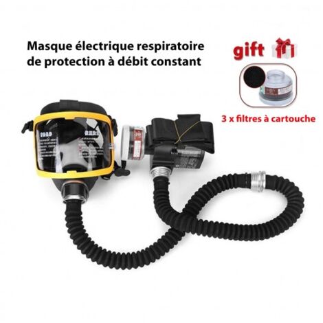 Masque respiratoire électrique à débit constant – 3 filtres à cartouche – Débit d'air 62/74 L/min – Protection contre gaz nocifs – ME