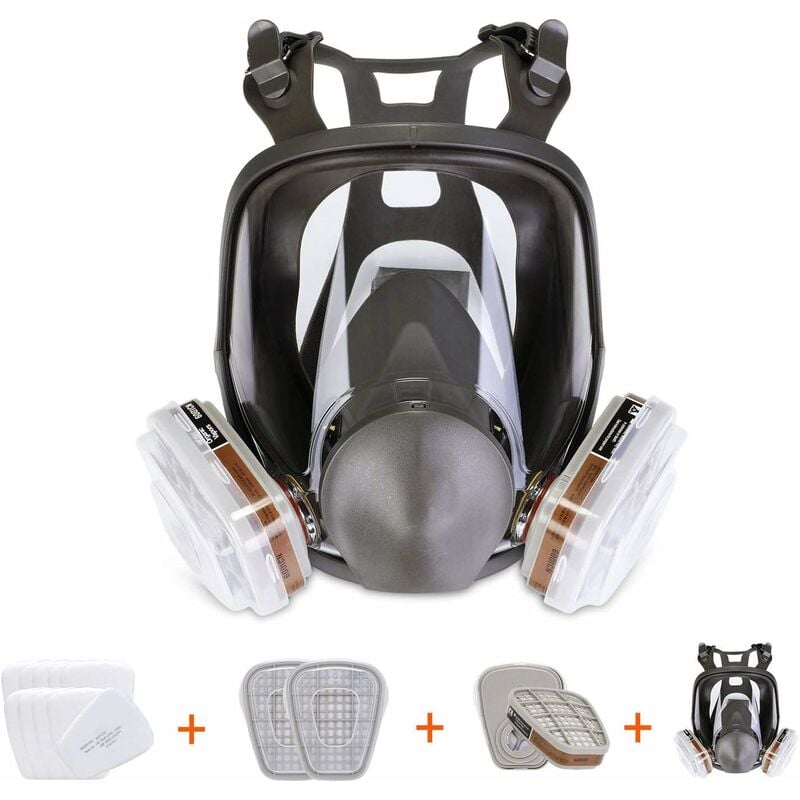 Masque respiratoire intégral, masque facial peint, vapeurs et poussières organiques, deux raccords - Tigrezy