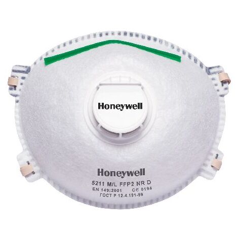 Masque respiratoire jetable Honeywell Safety FFP2 série 5211, avec soupape,  avec clip nasal réglable, Blanc x 20 ( Prix pour Boîte de 20 )