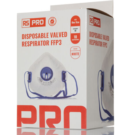 Masque respiratoire jetable RS PRO FFP3, avec soupape, avec clip nasal réglable, Bleu, Blanc x 10 ( Prix pour Boîte de 10 )