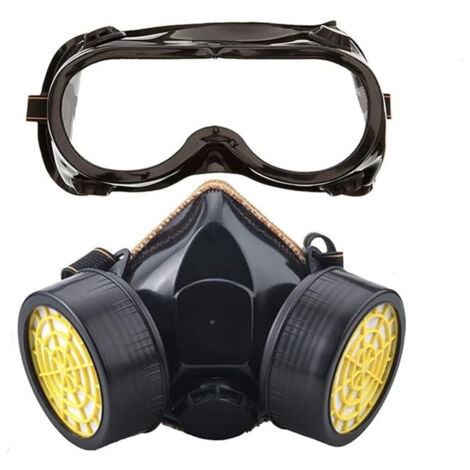 Masque Respiratoire, Kit Masque Protection Respiratoire Réutilisable, Anti Poussière, Anti Gaz Masque Chimique avec Lunettes de Protection pour Peinture Travaux, Bricolage Ponçage