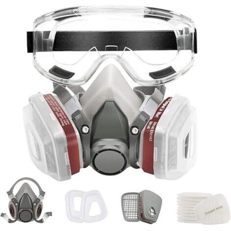 Masque respiratoire réutilisable Demi-visage avec lunettes de protection contre les particules de pollen, anti-tache, ciment