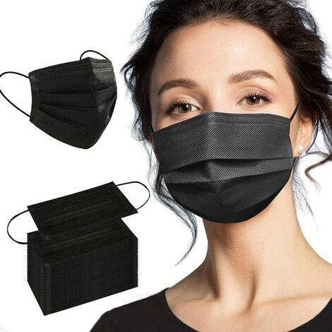Masques faciaux jetables noirs, paquet de 50 masques faciaux noirs Protection de filtre 3 plis HA