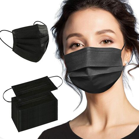 Masques faciaux jetables noirs, paquet de 50 masques faciaux noirs Protection de filtre à 3 plis HA-HARRY