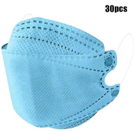 Masques faciaux jetables pour enfants, couleur unie, 10/30/50 pièces, type poisson, protection intégrale du visage, bleu