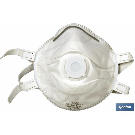 Masques FFP3 (D)  Non réutilisable  Avec valve d'expiration  Efficacité de filtration supérieure à 94%  Pack de 5 unités