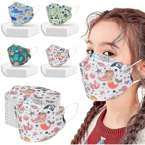 Masques pour enfants KF94, masques KN95, masques de protection, masques jetables KF94 à motifs de dessins animés - 100 pièces - Blanc