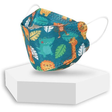 Masques pour enfants KF94, masques KN95, masques de protection, masques jetables KF94 à motifs de dessins animés - 100 pièces - Vert foncé