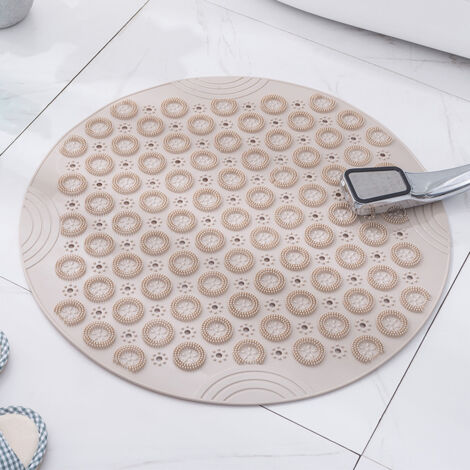 Massage-Badematte, runde Badematte mit strukturierter Oberfläche, rutschfeste PVC-Duschmatte mit Abflussloch, Durchmesser: 55 cm