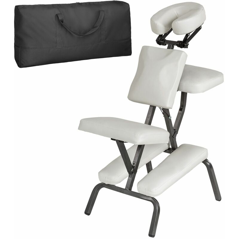 Tectake - Massage chair made of artificial leather - massage table, massage couch, massage seat - white - white