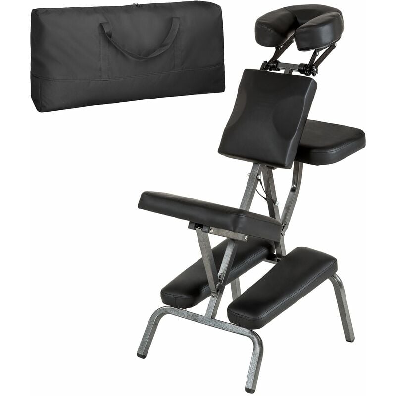 Tectake - Massage chair made of artificial leather - massage table, massage couch, massage seat - black - black