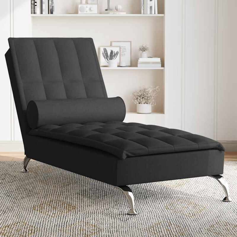 Massage-chaiselongue Mit Nackenrolle Schwarz Stoff Vidaxl
