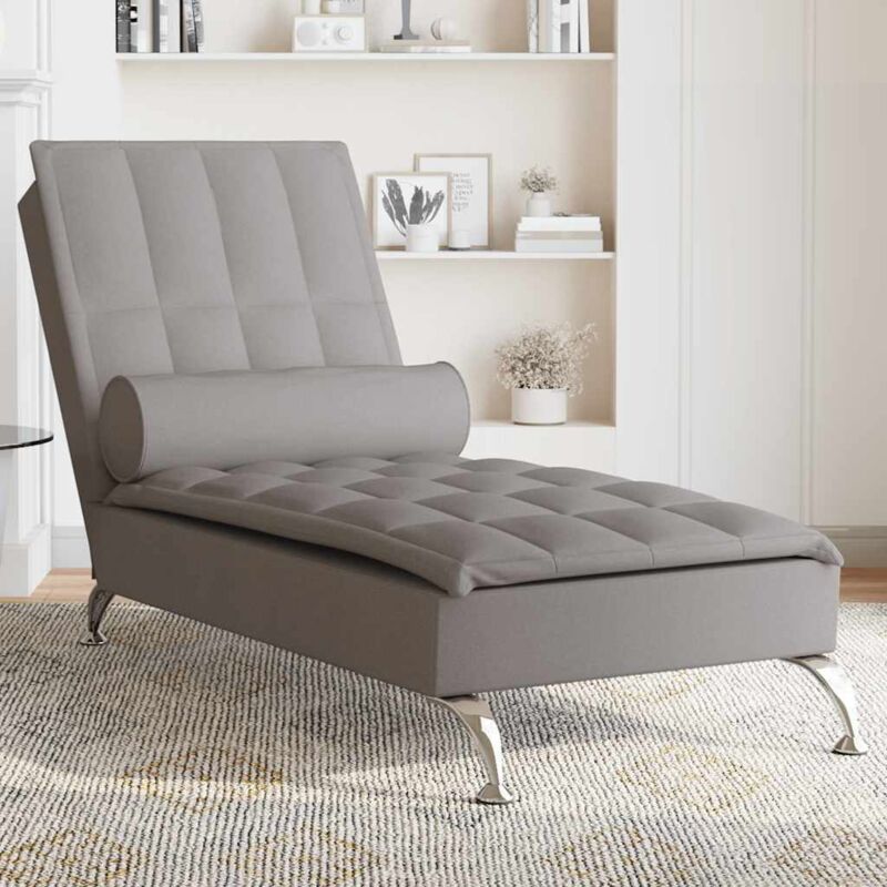 Massage-chaiselongue Mit Nackenrolle Taupe Stoff Vidaxl