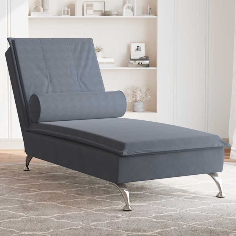Vidaxl Massage-chaiselongue Mit Nackenrolle Dunkelgrau Samt