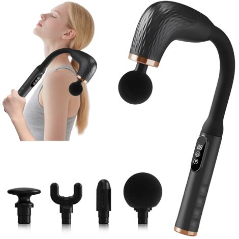 Massage Gun - 4000 Tr/Min - Poignée Allongée 120° - 4 Têtes - 6 Vitesses - 3 Modes - Écran LCD - Batterie 2000 mAh - Pour Dos Épaules Cou Jambes