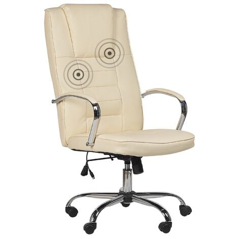 Massage Office Chair Beige Faux Leather Heated 4 Modes Office Home Grandeur - Beige