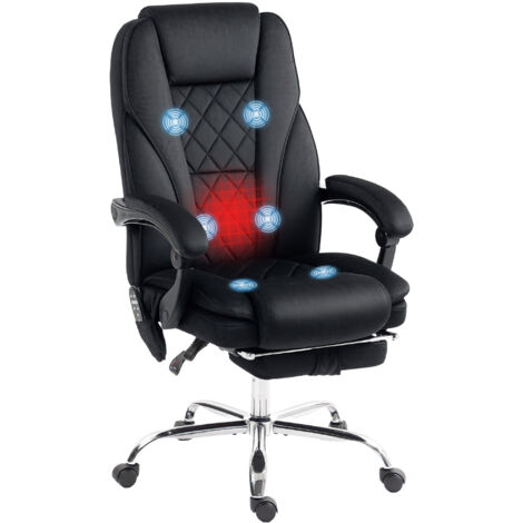 Massage Office Chair, Heated Reclining Computer Chair with Adjustable Height and Footrest, Black