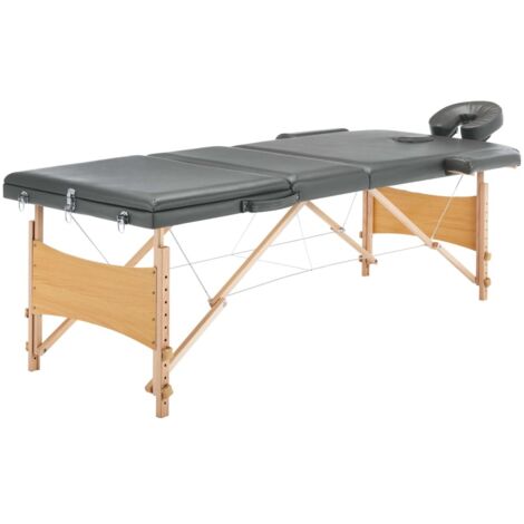 Massageliege 3-Zonen Holzgestell Anthrazit 186x68 cm