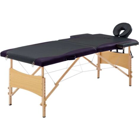 Massageliege Klappbar 2-Zonen mit Holzgestell Schwarz