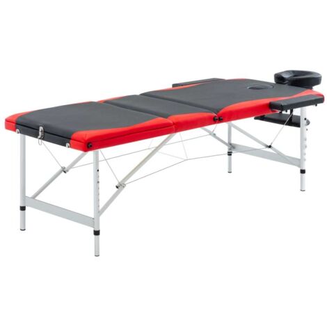 Massageliege Klappbar 3-Zonen Aluminiumgestell Schwarz und Rot