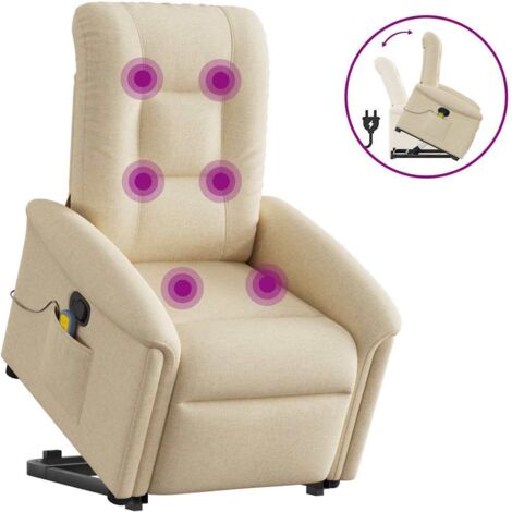 Massagesessel mit Aufstehhilfe Creme Stoff vidaXL