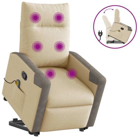 Massagesessel mit Aufstehhilfe Creme Stoff vidaXL943545