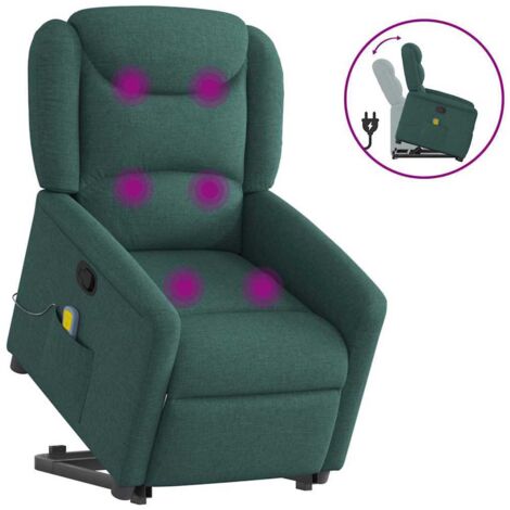Massagesessel mit Aufstehhilfe Dunkelgrün Stoff vidaXL