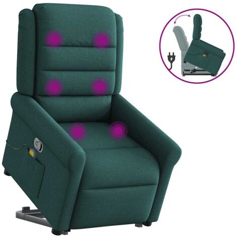 Massagesessel mit Aufstehhilfe Dunkelgrün Stoff vidaXL