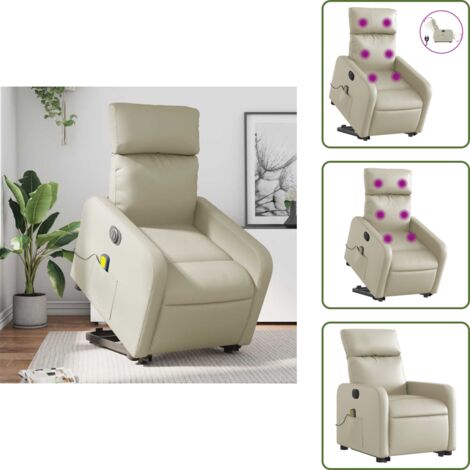 Massagesessel mit Aufstehhilfe Elektrisch Creme Kunstleder - Elektrischer Massagesessel - Relaxsessel - Fernsehsessel - Ergonomisch - Bequeme Polsterung