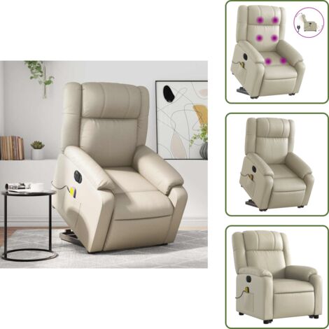 Massagesessel mit Aufstehhilfe Elektrisch Creme Kunstleder - Elektrischer Massagesessel - Relaxsessel - Fernsehsessel - Lift Chair - Ergonomisch