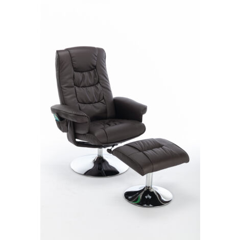 Massagesessel mit PU-Polsterung und Ottoman-Fußstütze, mit 5-Punkt-Massagegerät für Wohnzimmer und Schlafzimmer, Braun
