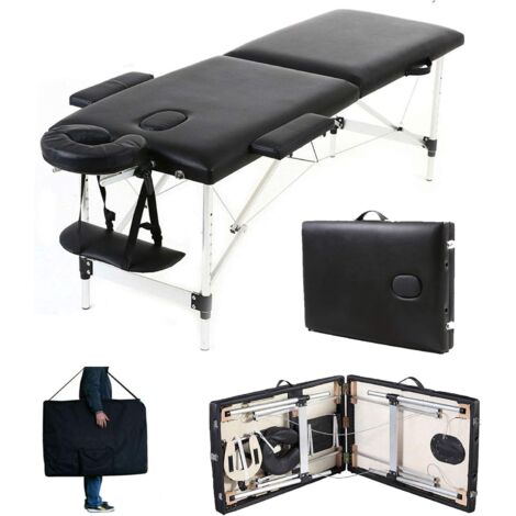 Massagetisch Höhenverstellbar Massageliege Massagebank Mobile Kosmetikliege Klappbar Leicht Tragbar 2 Zone Aluminium-Füßen mit einer Tragetasche (bis 230kg belastbar) -Schwarz