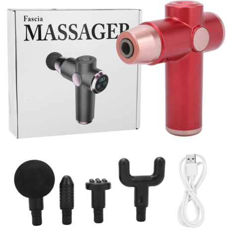 Massageur Électrique Musculaire avec 4 Embouts de Massage pour Détente et Récupération Sportive (Rouge)