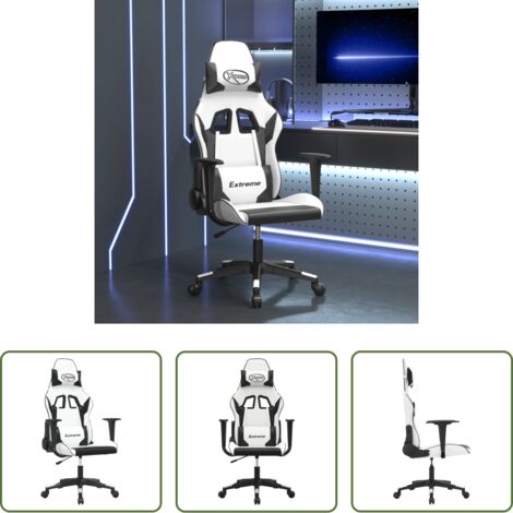Massaggiante -  Sedia da Gaming Massaggiante Bianco e Nero in Similpelle