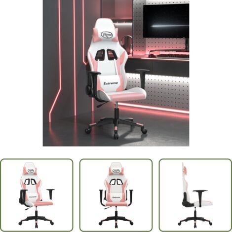 Massaggiante - Sedia da Gaming Massaggiante Bianco e Rosa in Similpelle