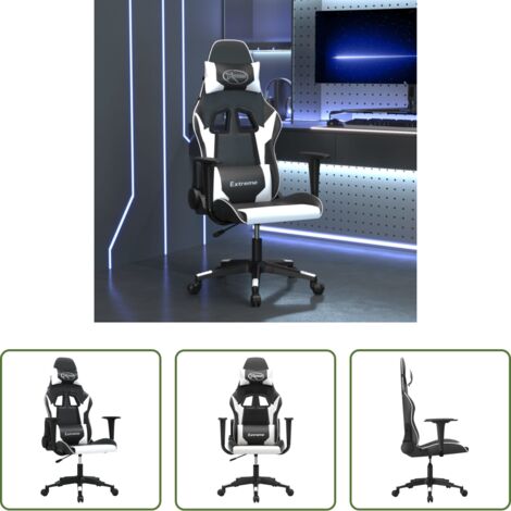 Massaggiante - Sedia da Gaming Massaggiante Nera e Bianca in Similpelle