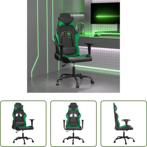 Massaggiante -  Sedia da Gaming Massaggiante Nero e Verde in Similpelle