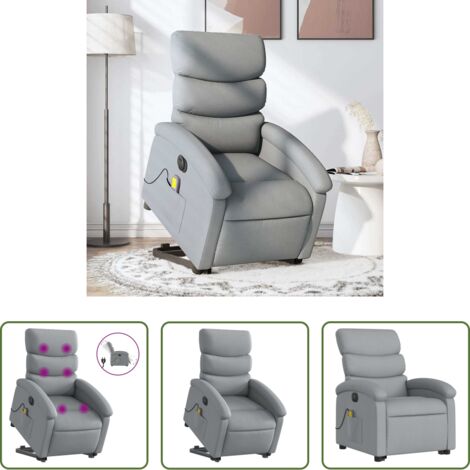 Massaggio alzapersona -  Poltrona Alzapersona Massaggi Elettrica Grigio Chiaro Tessuto