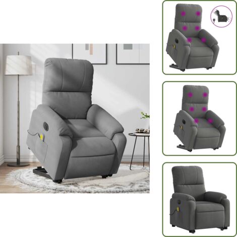 Massaggio con vibrazione - vidaXL Poltrona a Rialzo Reclinabile Massaggi Grigio Scuro Microfibra - Schienale elettrico